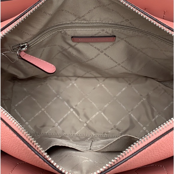 MICHAEL KORS MERCER MEDIUM TOP ZIP BELTED SATCHEL PRIMROSE VANILLA SIGNATURE - Picture 12 of 16